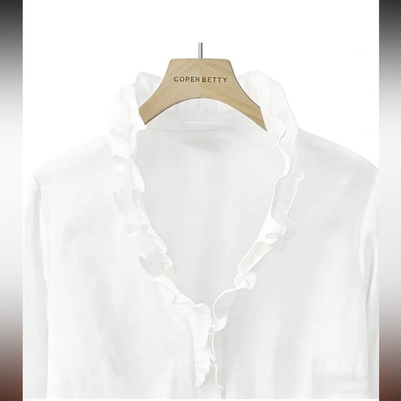 Women's White Ruffle Blouse - Picture 4 of 10